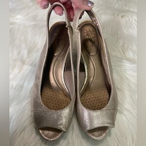 Gold Metallic Peep-Toe Heels